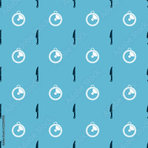 Set Knife and Kitchen timer on seamless pattern. Vector