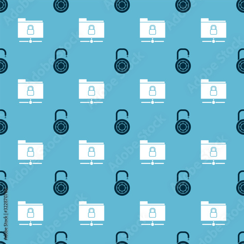 Set Safe combination lock wheel and FTP folder and lock on seamless pattern. Vector
