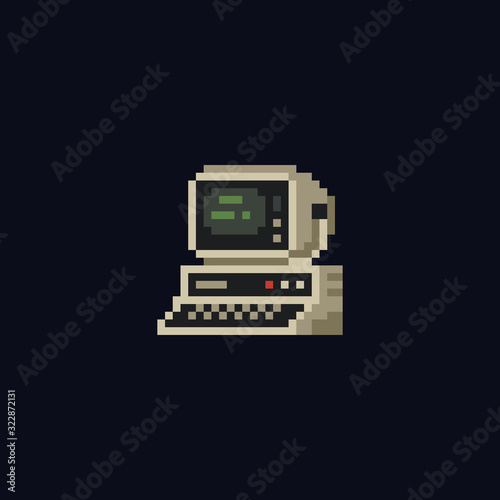 Retro personal computer with terminal console commands on the screen, computer case and keyboard vintage vector illustration, isolated icon