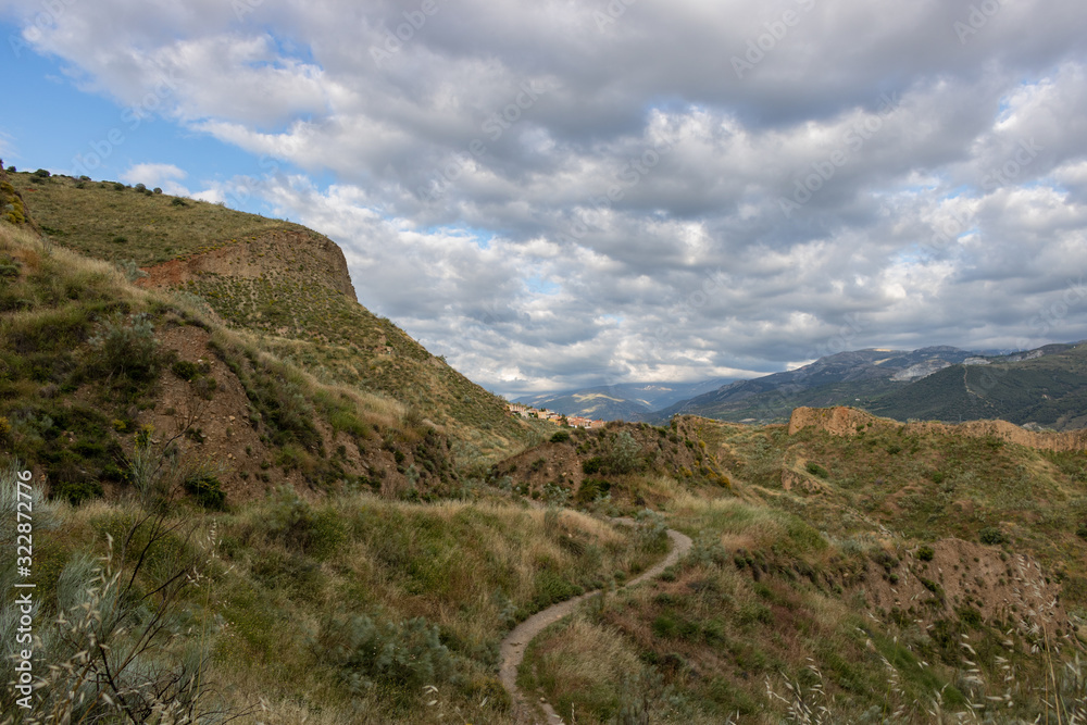 Vereda bajo un cielo nublado