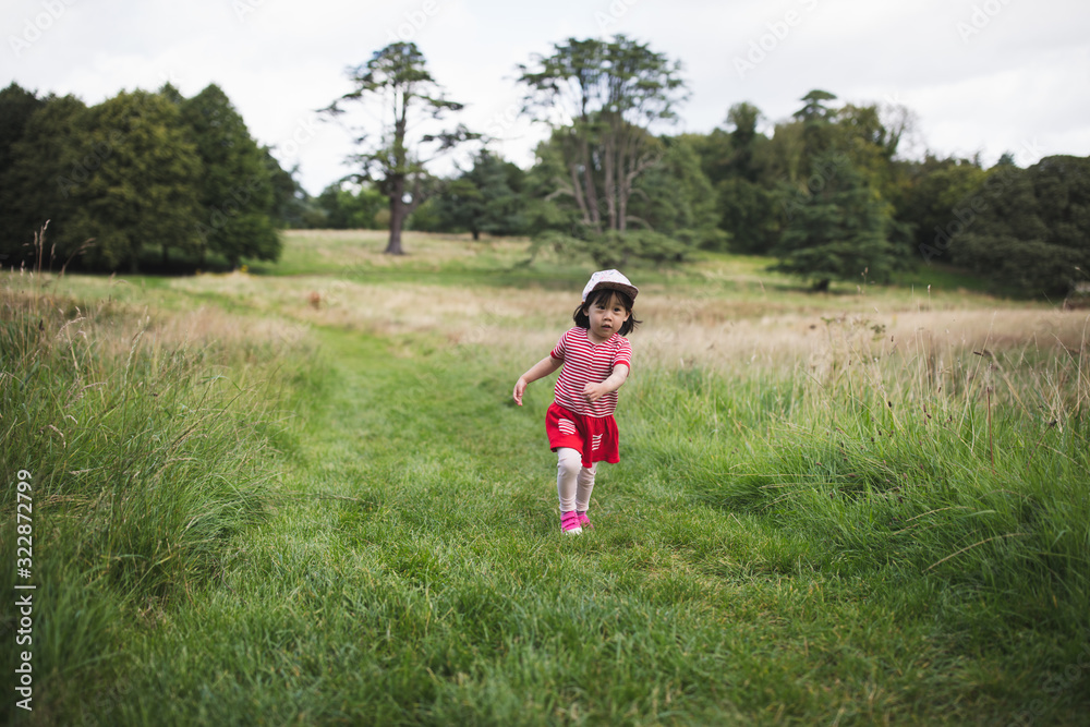 toddler girl playing in summer countryside forest park,Northern Ireland toddler girl playing in summer countryside forest park,Northern Ireland
