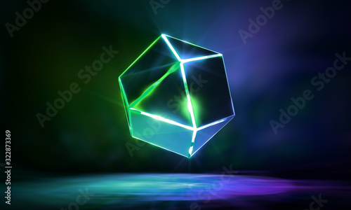 Fototapeta Naklejka Na Ścianę i Meble -  3d render, glowing lines, neon lights, abstract background, cube cage, ultraviolet, infrared, spectrum vibrant colors, laser show