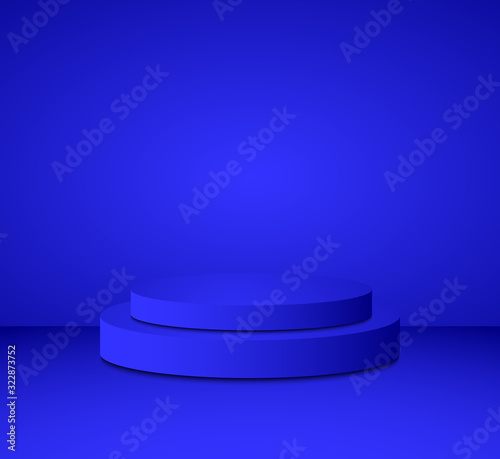 3d classic blue cylinder podium minimal studio background. Abstract 3d geometric shape object illustration render Display 