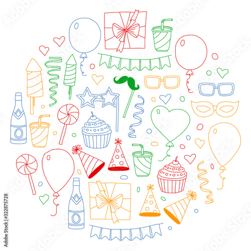 Vector pattern with bithday icons. Holiday and celebration.
