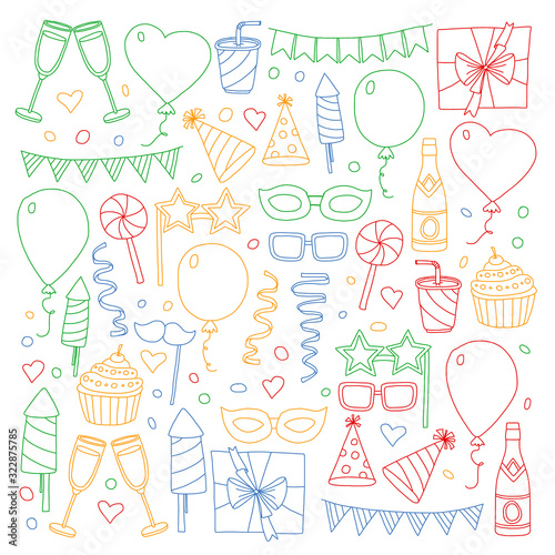 Vector pattern with bithday icons. Holiday and celebration.