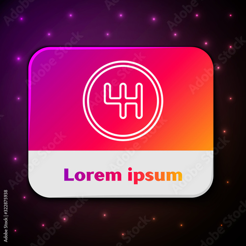 White line Gear shifter icon isolated on black background. Transmission icon. Rectangle color button. Vector Illustration