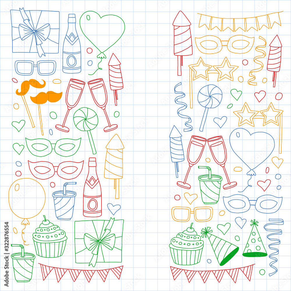 Vector pattern with bithday icons. Holiday and celebration. Vector pattern with bithday icons. Holiday and celebration.