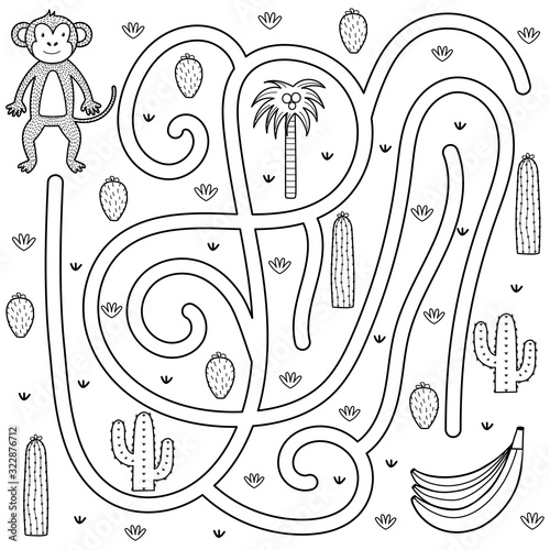 Black and white maze game for kids. Coloring page for children