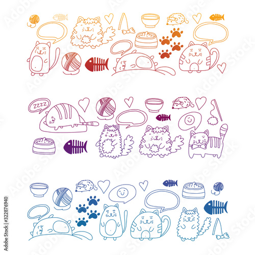 Vector pattern with cute little cats and kittens for children.