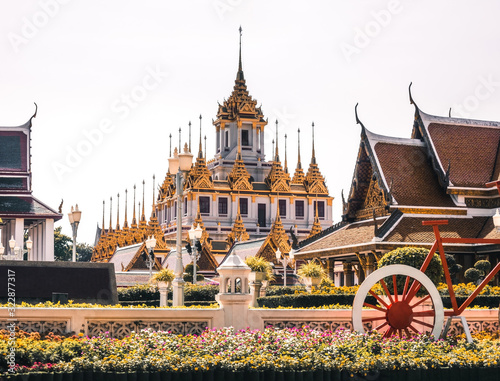 Photography Loha Prasat Metal Palace in Bangkok Thailand in Wat Ratchanaddaram Temple