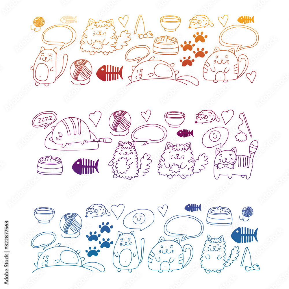 Vector pattern with cute little cats and kittens for children.