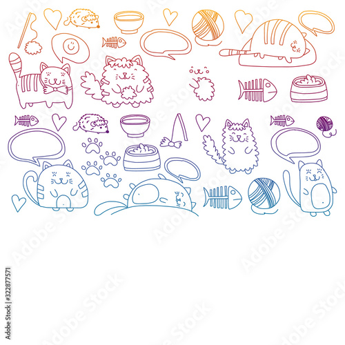 Vector pattern with cute little cats and kittens for children.