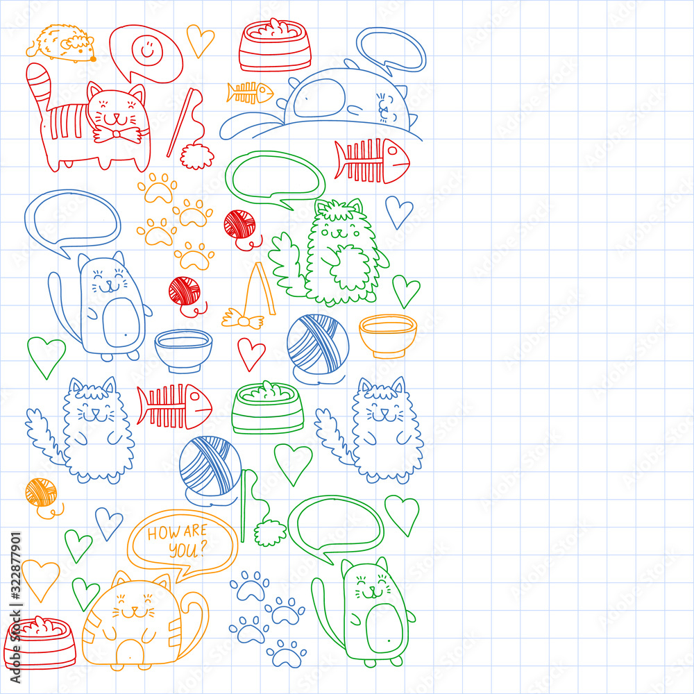 Vector pattern with cute little cats and kittens for children. Vector pattern with cute little cats and kittens for children.