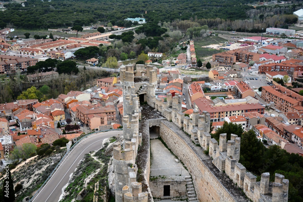 aerial view of a castle and a village