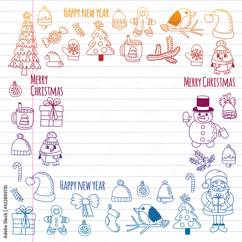 Obraz premium Christmas element in doodle kids drawing style. Vector pattern.