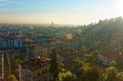 Bergamo city from the old city in Italy Italia 