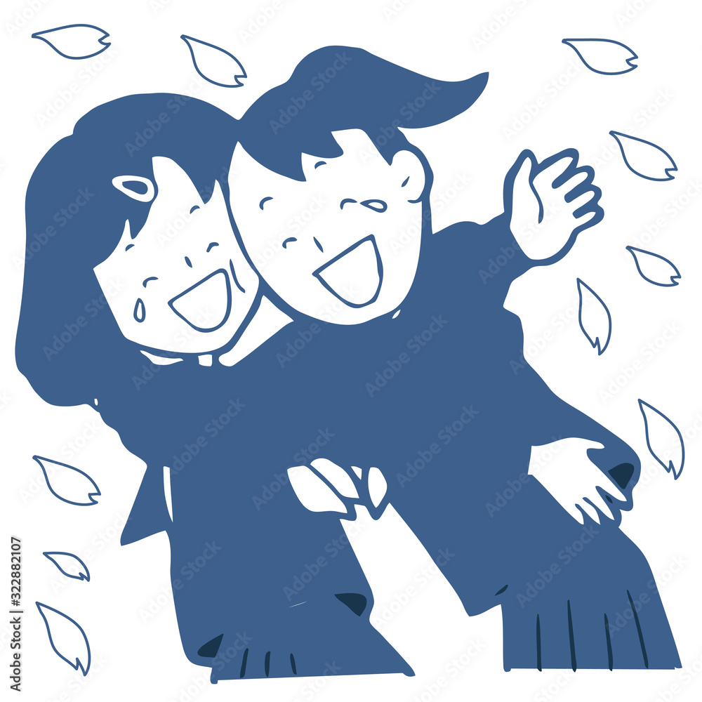 喜んで抱き合う女子学生単色 Stock Vector Adobe Stock