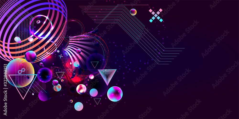 Fototapeta premium Dark futuristic art neon abstraction background cosmos new art 3d starry sky glowing galaxy and planets