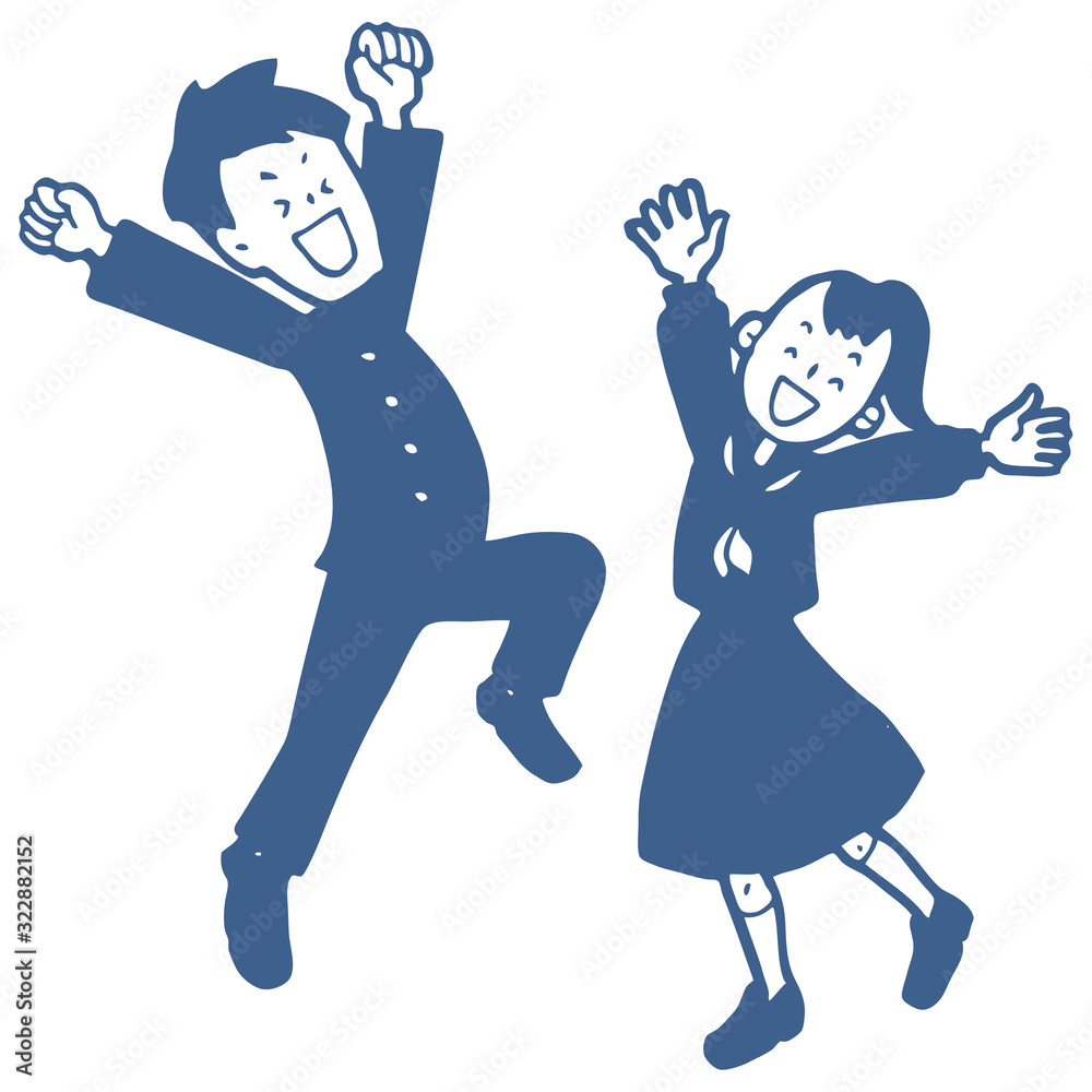 Fototapeta premium 学生ジャンプ単色