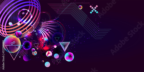 Dark futuristic art neon abstraction background cosmos new art 3d starry sky glowing galaxy and planets