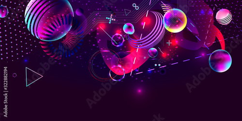Dark futuristic art neon abstraction background cosmos new art 3d starry sky glowing galaxy and planets