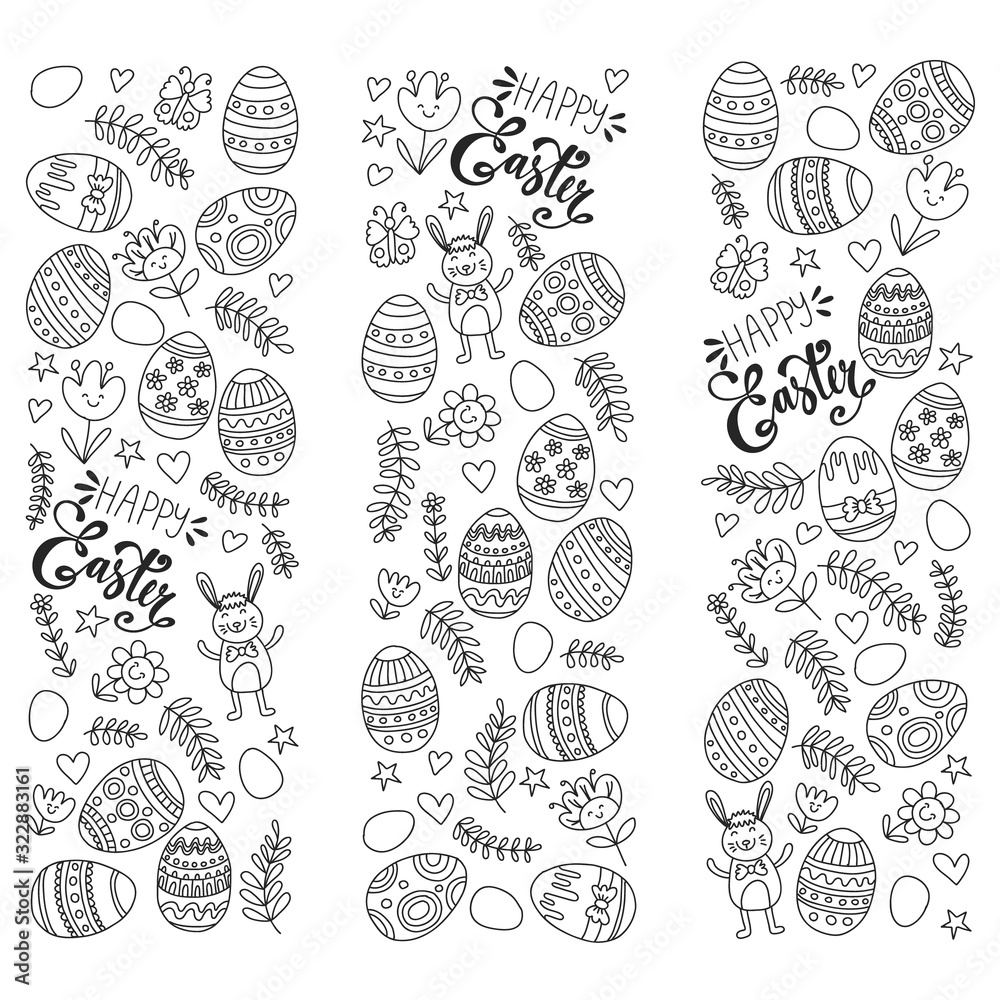 Happy Easter. Vector pattern with eggs, bunny, flowers. Happy Easter. Vector pattern with eggs, bunny, flowers.
