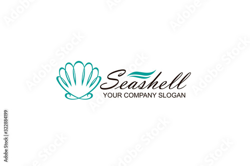 emblem of blue seashell isolated on white background