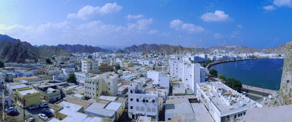 View of Old Town of Muscat with mosque and Souq, Oman