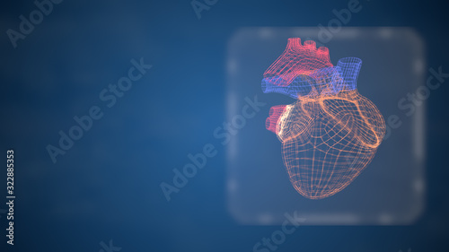 Digital heart icon in lattice style over digital black background.