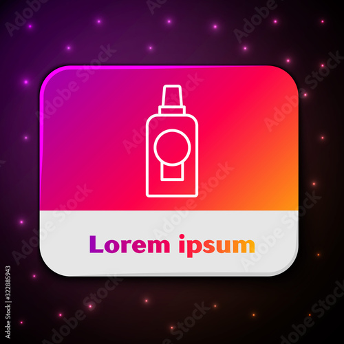 White line Mouthwash plastic bottle icon isolated on black background. Liquid for rinsing mouth. Oralcare equipment. Rectangle color button. Vector Illustration