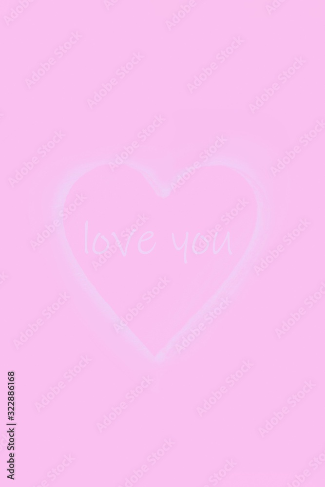 Delicate white heart on pink background, copy space