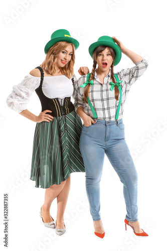 Funny young women on white ...