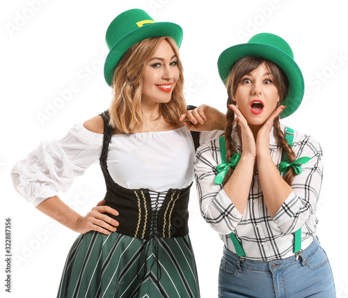 Funny young women on white ...