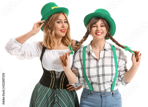 Funny young women on white ...