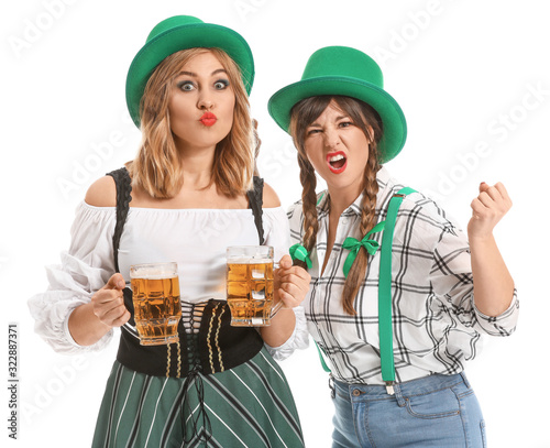 Funny young women with beer...