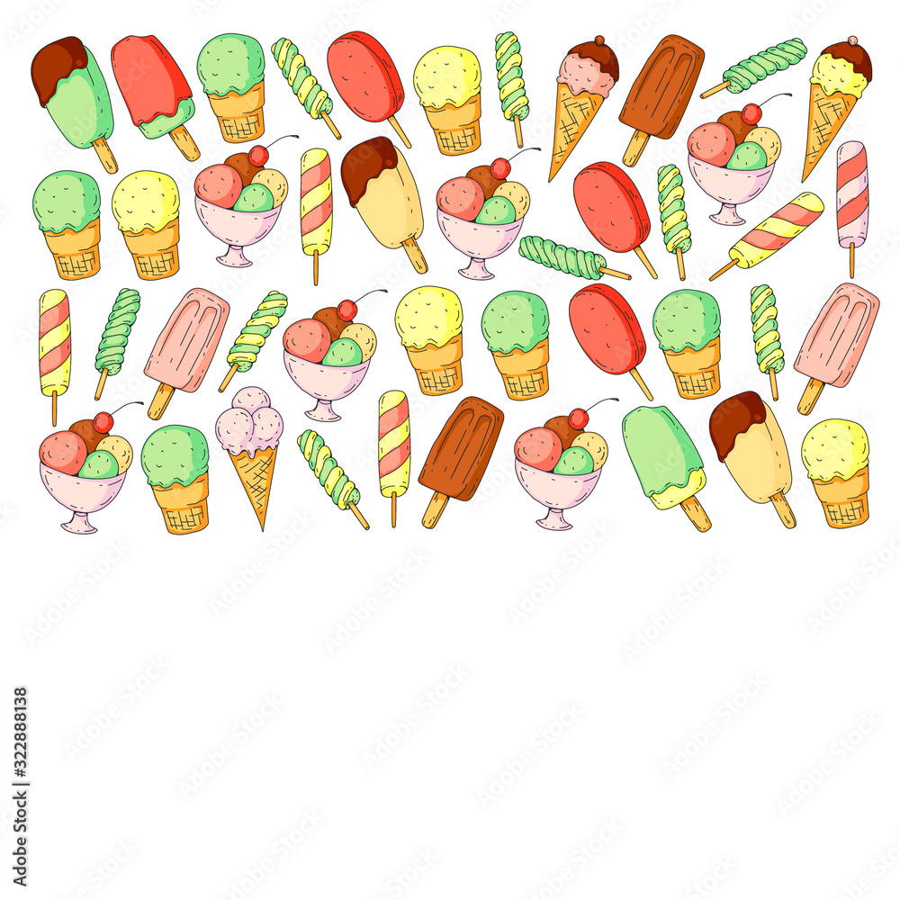 Collection of vector ice creams. Pattern for banners, posters
