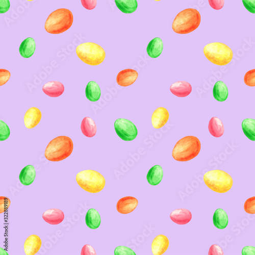 Seamless Pattern of colorful easter eggs . Watercolor illustration. Pattern for packaging, wrapping, background, textile