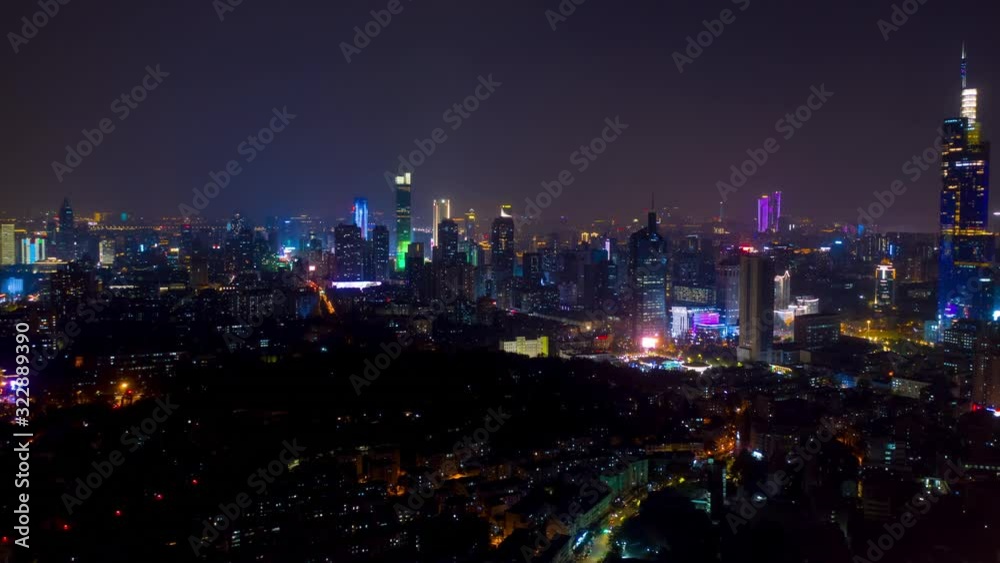 night illumination nanjing city flight over downtown aerial timelapse panorama 4k china night illumination nanjing city flight over downtown aerial timelapse panorama 4k china