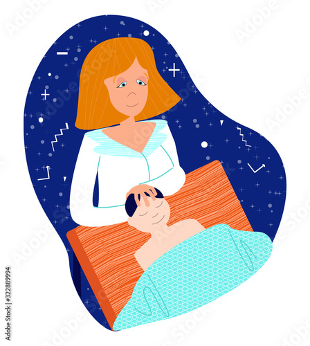 Vector flat illustration craniosacral treatment of child patient at appointment with osteopath doctor. Concept alternative, holistic, traditional medicine. Use in web design, postcard, banners, etc.