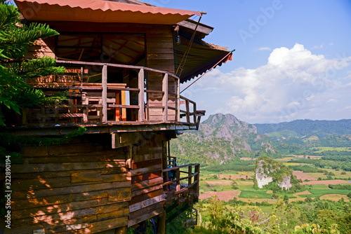 Phu Langka National Park, the landscape of misty mountains and at Sunrise, Payao Province Thailand.