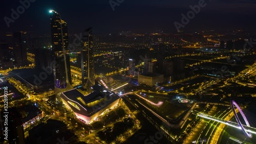 Wallpaper Mural night illumination nanjing city international youth cultural centre riverside bridge aerial timelapse panorama 4k china Torontodigital.ca
