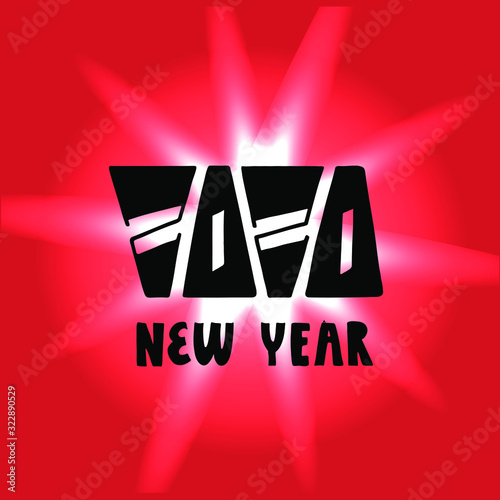 "2020 New Year" lettering on a red background for postcard, banner, sticker, gift. Vector illustration for celebration and printshop