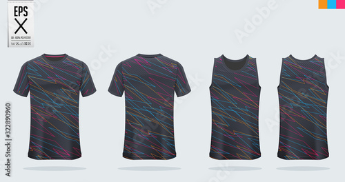 T-shirt sport mockup template design for soccer jersey, football kit. Tank top for basketball jersey and running singlet. Sport uniform in front view and back view.  Shirt Mockup Vector Illustration.