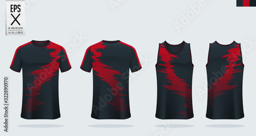 T-shirt sport mockup template design for soccer jersey, football kit. Tank top for basketball jersey and running singlet. Sport uniform in front view and back view.  Shirt Mockup Vector Illustration.