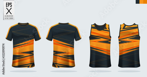 T-shirt sport mockup template design for soccer jersey, football kit. Tank top for basketball jersey and running singlet. Sport uniform in front view and back view.  Shirt Mockup Vector Illustration.
