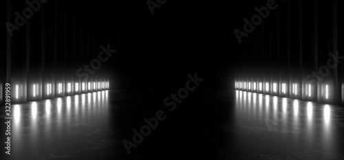 Fototapeta Naklejka Na Ścianę i Meble -  Beautiful composition of white neon lights on a black background. 3d rendering image.