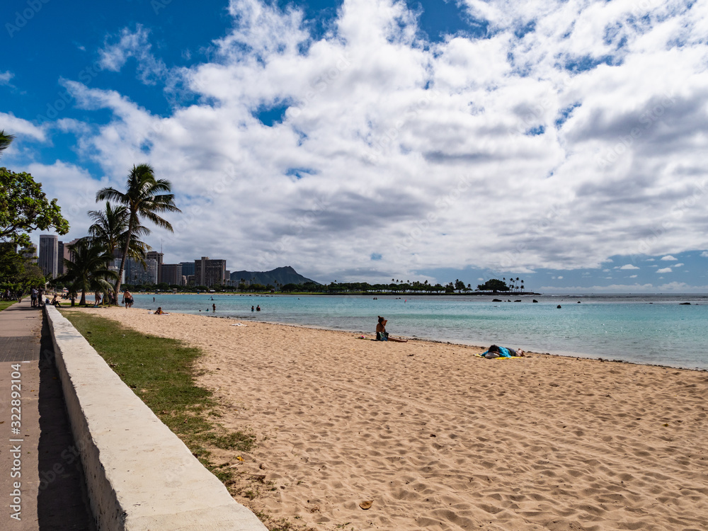 Ala Moana Beach Park, Honolulu, Oahu Island, Hawaii.