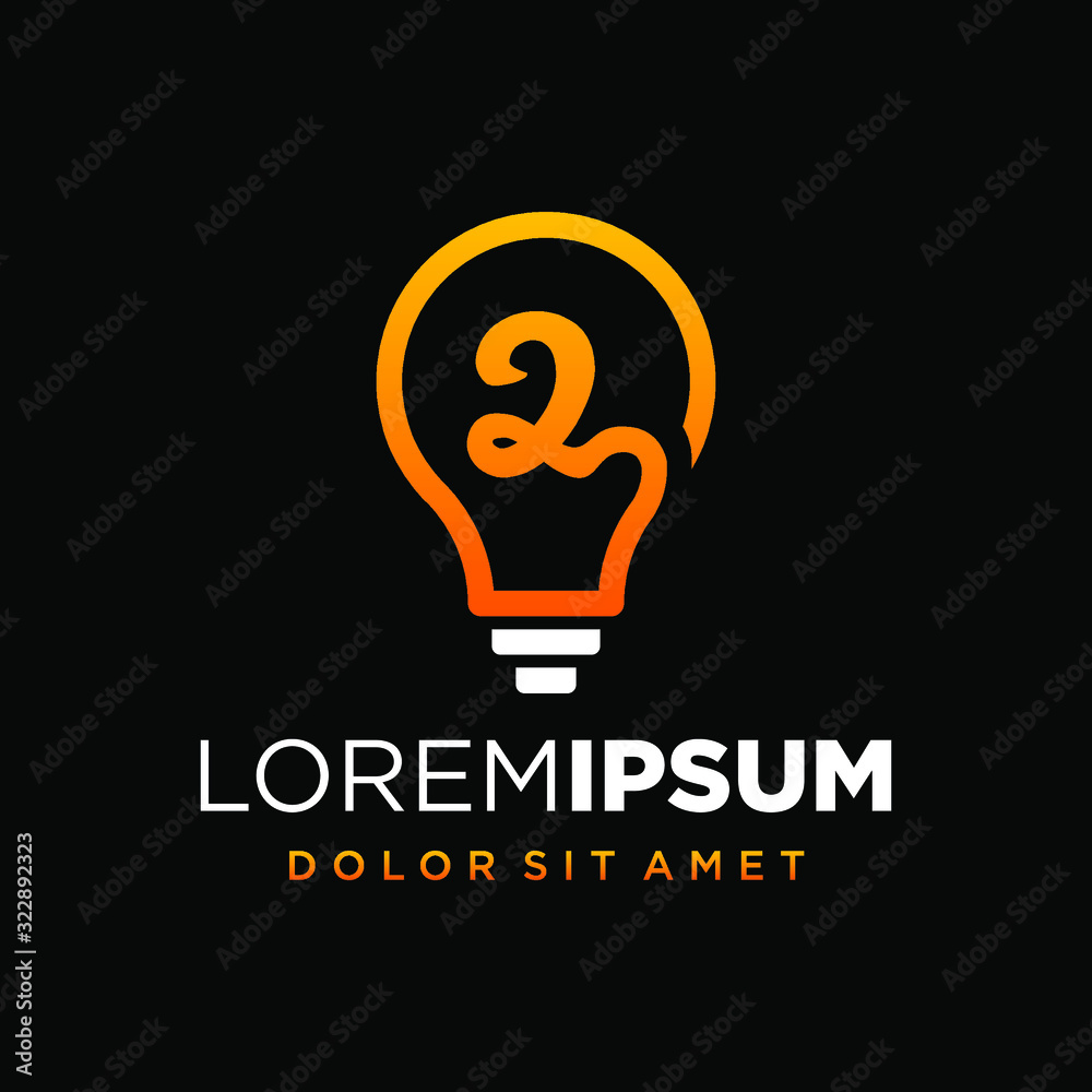 Initial Number 2 with Lamp or Idea Logo Design Concept Initial Number 2 with Lamp or Idea Logo Design Concept