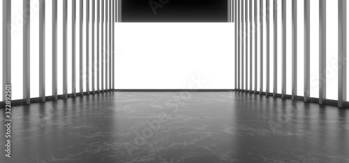 Beautiful composition of white neon lights on a black background. 3d rendering image.