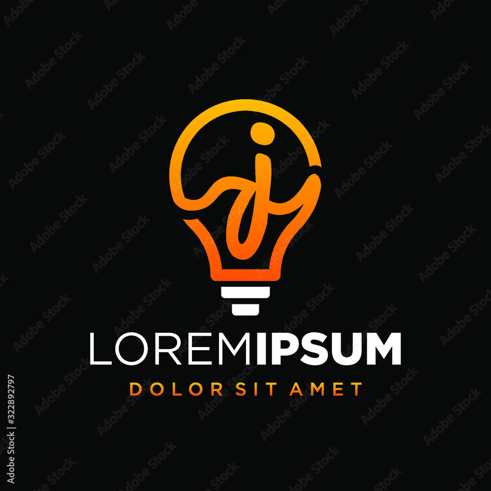 Initial Letter J with Lamp or Idea Logo Design Concept Initial Letter J with Lamp or Idea Logo Design Concept